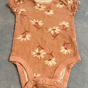 Carter's 3 Month Light Orange Flowered Bodysuit With Ruffled Sleeve Short Sleeve